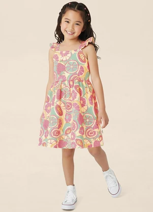 Malwee Kids - Vestido Rodado Acinturado Frutado Amarelo Claro - MALWEE KIDS