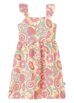 Malwee Kids - Vestido Rodado Acinturado Frutado Amarelo Claro - MALWEE KIDS
