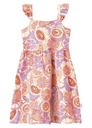 Malwee Kids - Vestido Rodado Acinturado Frutado Lilás - MALWEE KIDS
