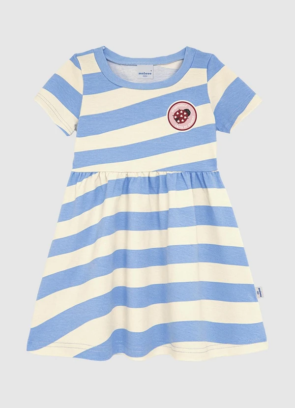 Malwee Kids - Vestido Rodado Acinturado Listrado Azul
