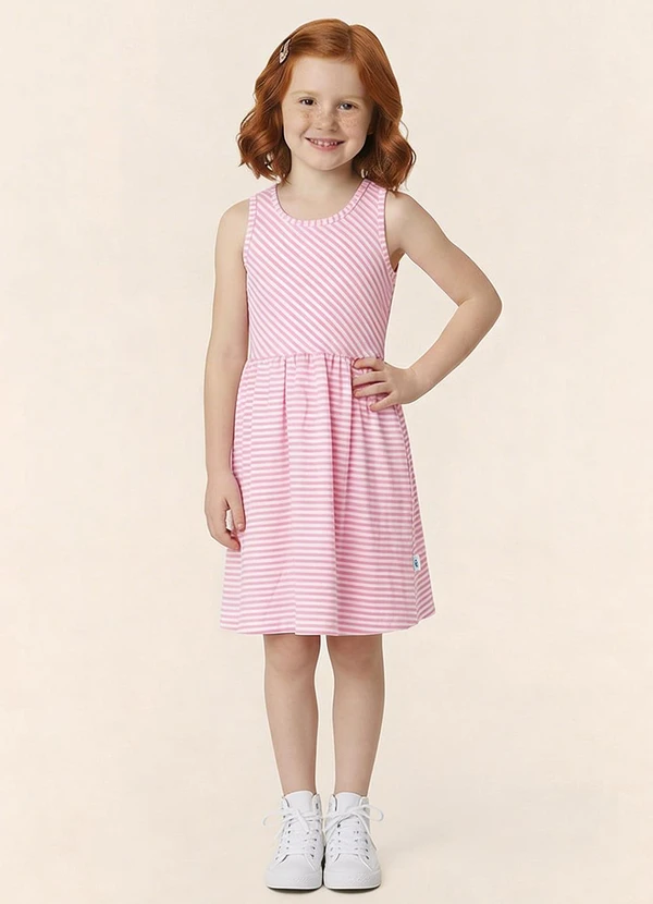 Malwee Kids - Vestido Rodado Acinturado Listrado Lurex Rosa