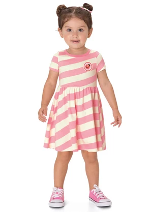 Malwee Kids - Vestido Rodado Acinturado Listrado Rosa - MALWEE KIDS
