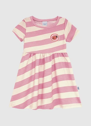 Malwee Kids - Vestido Rodado Acinturado Listrado Rosa - MALWEE KIDS