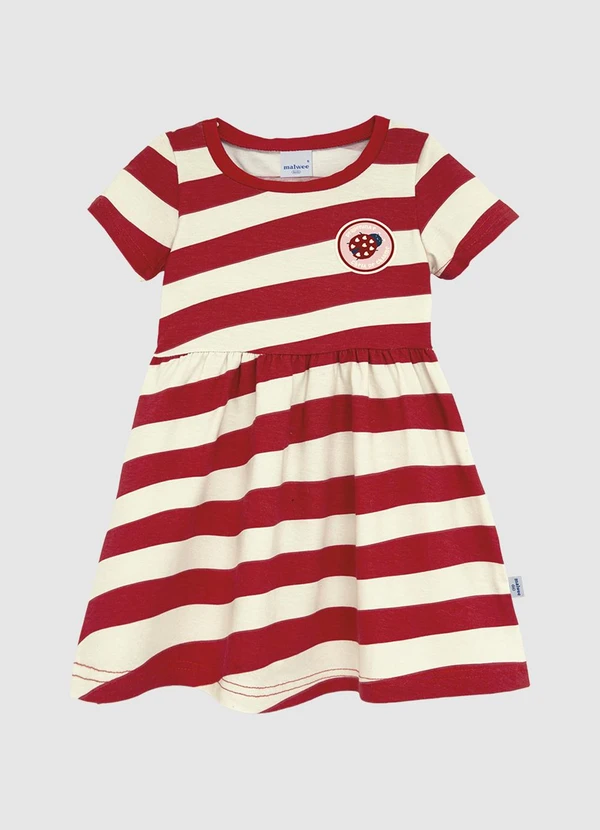 Malwee Kids - Vestido Rodado Acinturado Listrado Vermelho