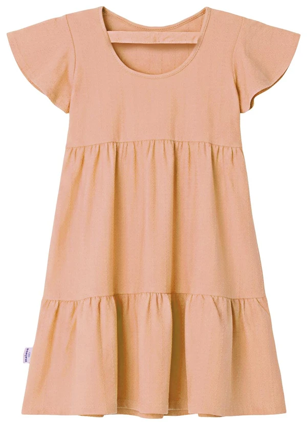 Malwee Kids - Vestido Rodado Acinturado Texturizado Pêssego
