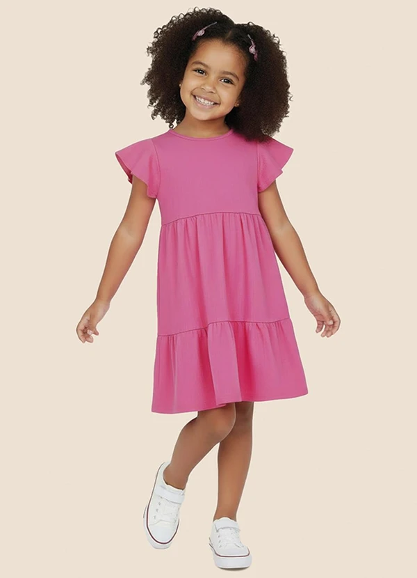 Malwee Kids - Vestido Rodado Acinturado Texturizado Rosa