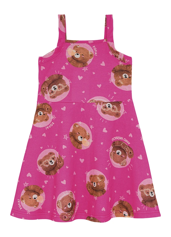 Malwee Kids - Vestido Rodado Acinturado Ursinhos Rosa