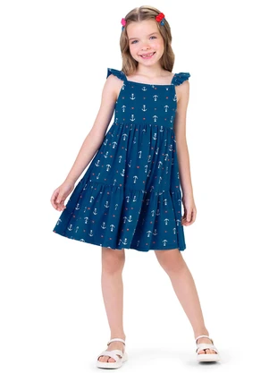 Outlet - Vestido Rodado Âncoras Menina Azul - OUTLET