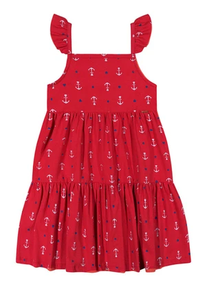 Outlet - Vestido Rodado Âncoras Menina Vermelho - OUTLET
