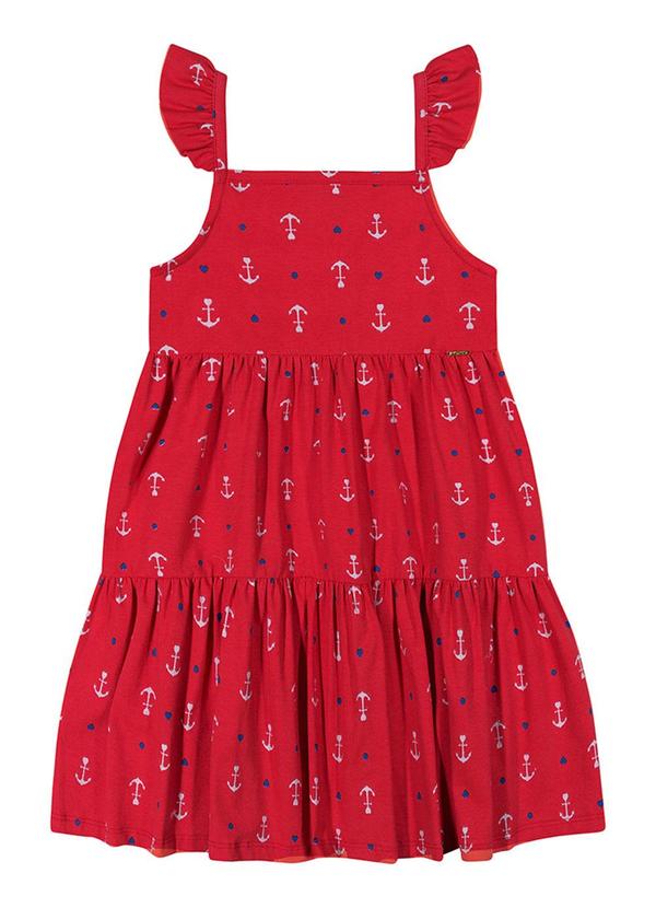 Alenice - Vestido Rodado Âncoras Menina Vermelho