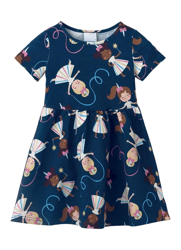 Malwee Kids - Vestido Rodado Bailarina em Cotton Azul Marinho