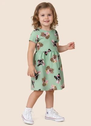 Malwee Kids - Vestido Rodado Cachorrinhos em Verde Menta - MALWEE KIDS