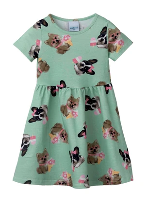 Malwee Kids - Vestido Rodado Cachorrinhos em Verde Menta - MALWEE KIDS