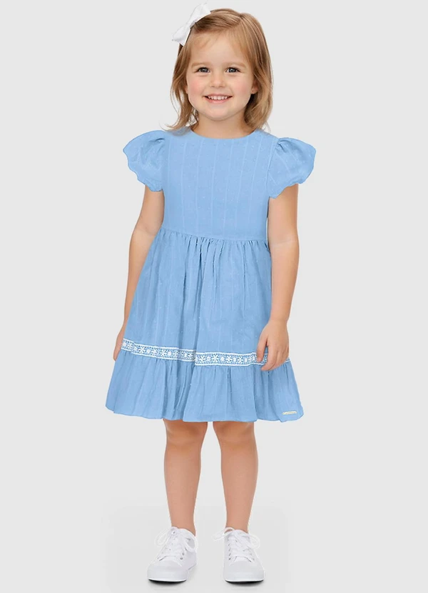 Carinhoso - Vestido Rodado com Renda Azul