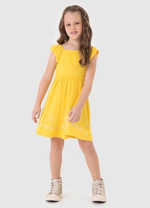 Malwee Kids - Vestido Rodado Coração e Flores Amarelo - MALWEE KIDS