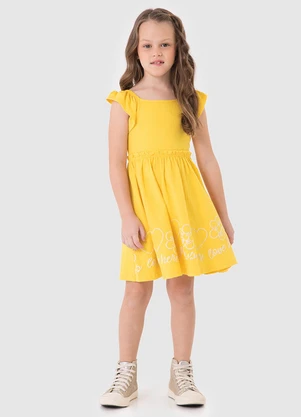 Malwee Kids - Vestido Rodado Coração e Flores Amarelo - MALWEE KIDS