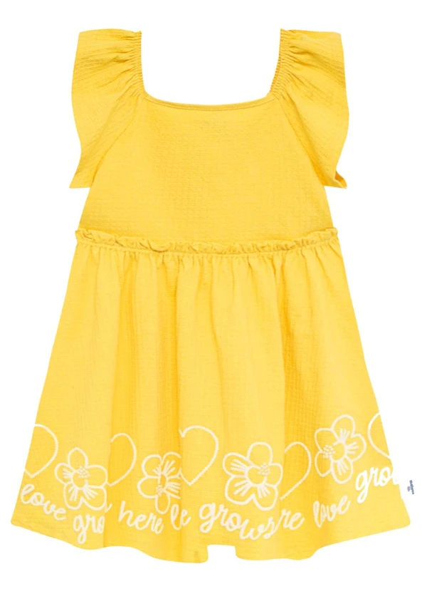 Malwee Kids - Vestido Rodado Coração e Flores Amarelo 3