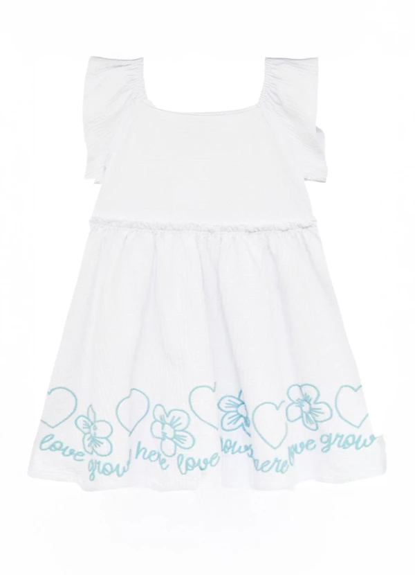 Malwee Kids - Vestido Rodado Coração e Flores Branco