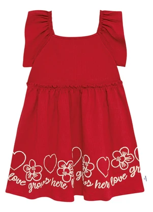 Malwee Kids - Vestido Rodado Coração e Flores Vermelho - MALWEE KIDS