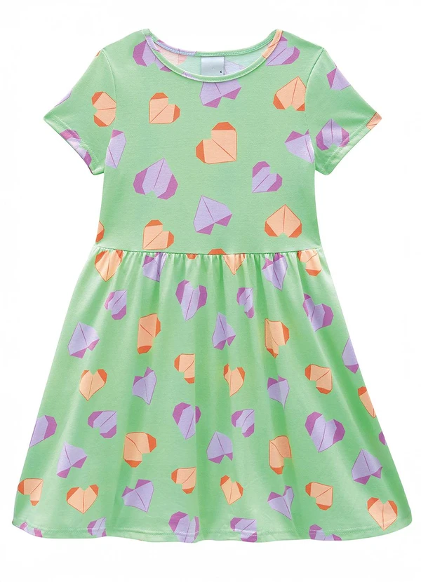 Malwee Kids - Vestido Rodado Corações Verde Claro