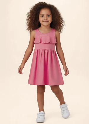 Malwee Kids - Vestido Rodado em Malha Trabalhada Rosa - MALWEE KIDS