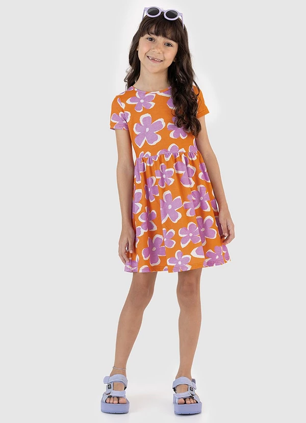 Malwee Kids - Vestido Rodado Floral Laranja