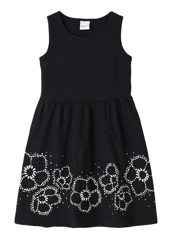 Malwee Kids - Vestido Rodado Floral Puff Preto