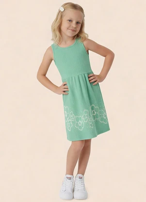 Malwee Kids - Vestido Rodado Floral Puff Verde Água - MALWEE KIDS