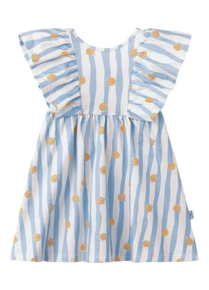 Malwee Kids - Vestido Rodado Listrado com Babados Azul - MALWEE KIDS