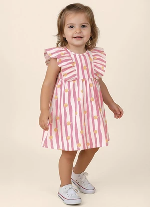 Malwee Kids - Vestido Rodado Listrado com Babados Rosa - MALWEE KIDS