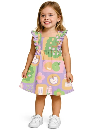 Malwee Kids - Vestido Rodado Mosaico com Babado Lavanda - MALWEE KIDS