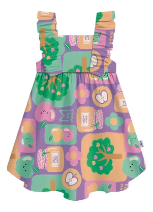 Malwee Kids - Vestido Rodado Mosaico com Babado Lavanda - MALWEE KIDS