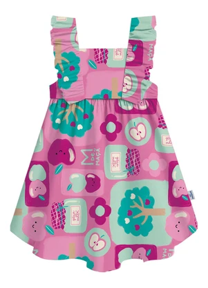 Malwee Kids - Vestido Rodado Mosaico com Babado Rosa - MALWEE KIDS