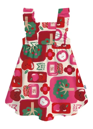 Malwee Kids - Vestido Rodado Mosaico com Babado Vermelho - MALWEE KIDS