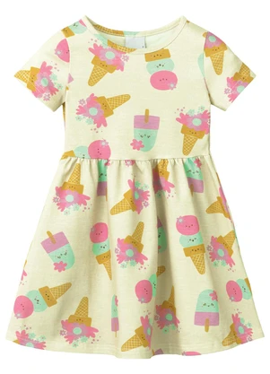 Malwee Kids - Vestido Rodado Sorvetes em Amarelo Manteiga - MALWEE KIDS