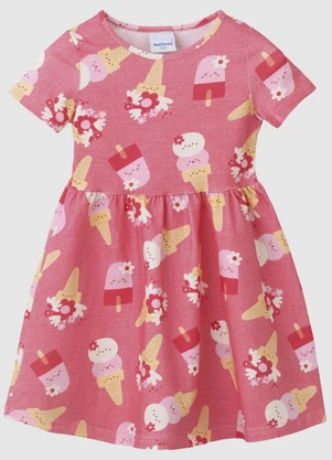 Malwee Kids - Vestido Rodado Sorvetes em Cotton Coral - MALWEE KIDS