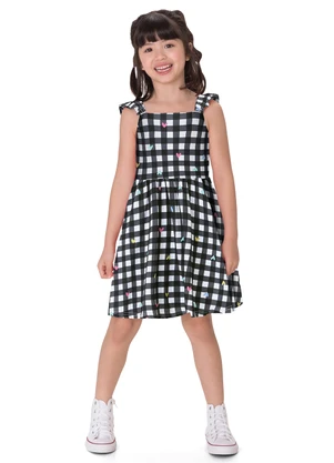 Malwee Kids - Vestido Rodado Vichy com Corações Preto - MALWEE KIDS