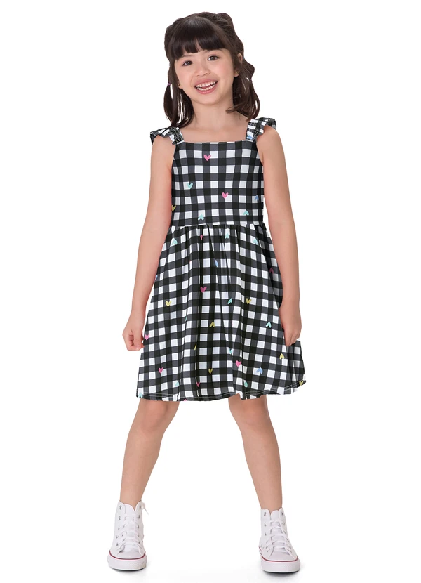 Malwee Kids - Vestido Rodado Vichy com Corações Preto