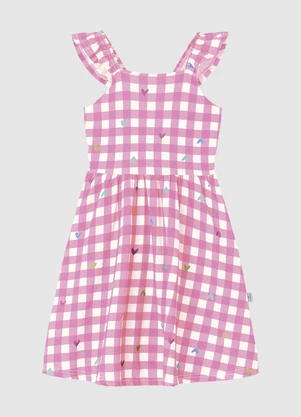 Malwee Kids - Vestido Rodado Vichy com Corações Rosa - MALWEE KIDS
