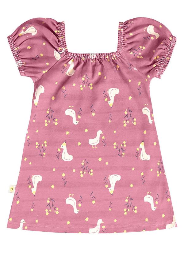Malwee Kids - Vestido Rosa Antigo Evasê Patos Menina