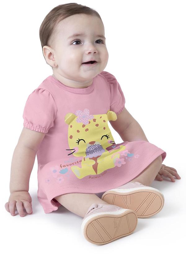 Malwee Kids - Vestido Rosa Claro Evasê Oncinha