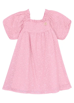 Carinhoso - Vestido Rosa Claro Godê em Devorê Menina - CARINHOSO
