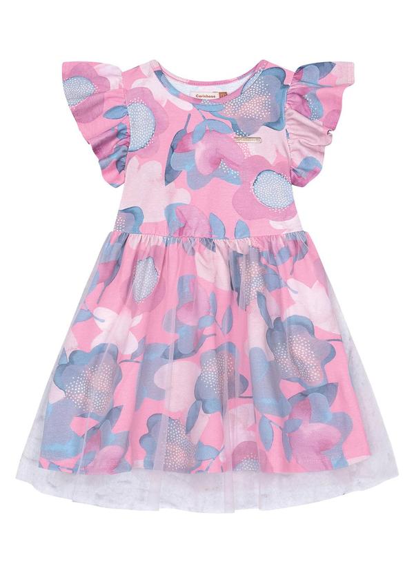 Carinhoso - Vestido Rosa Claro Godê Floral com Tule 1