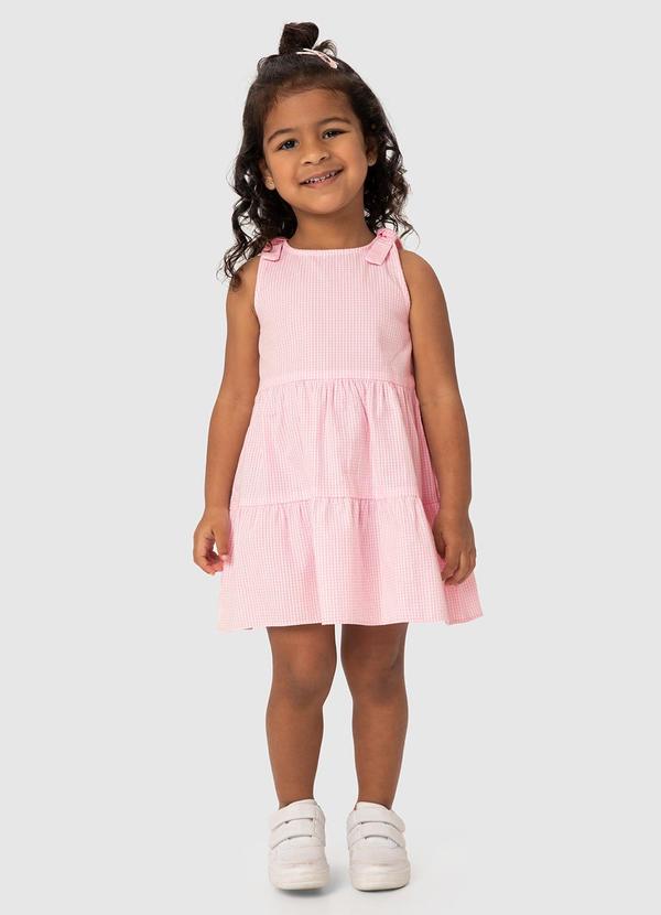 Malwee Kids - Vestido Rosa Claro Listrado Evasê em Anarruga