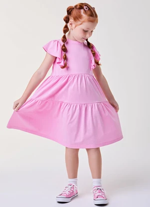 Bimbi - Vestido Rosa com Babados Rosa - BIMBI