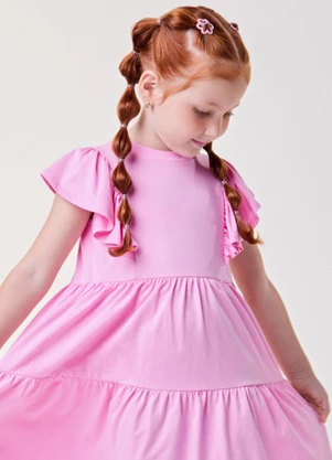 Bimbi - Vestido Rosa com Babados Rosa - BIMBI