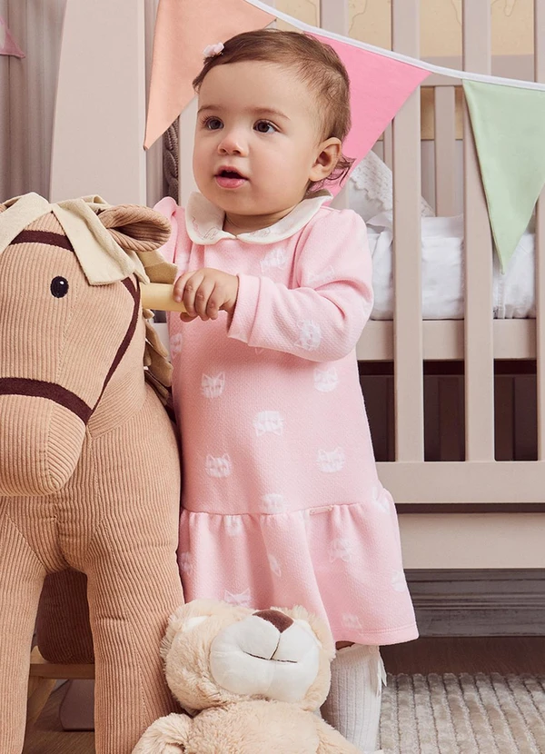 Momi - Vestido Rosa com Estampa de Urso Rosa