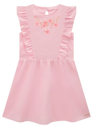Carinhoso - Vestido Rosa Curto Godê Maquinetado - CARINHOSO