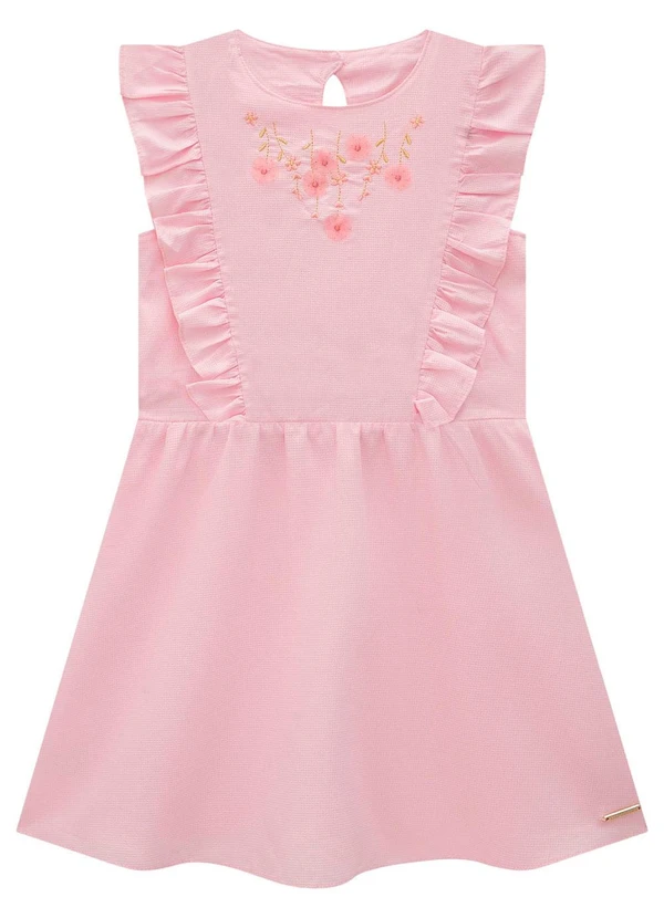 Carinhoso - Vestido Rosa Curto Godê Maquinetado 2