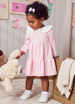 Momi - Vestido Rosa de Gola com Babadinho Rosa - MOMI